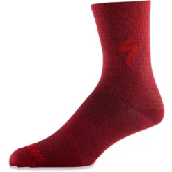 Specialized Soft Air Road Tall Socks -Shimano Shop 64720 247 APP SOFT AIR TALL SOCK CRMSN RKTRED ARROW S DETAIL 1 FORM